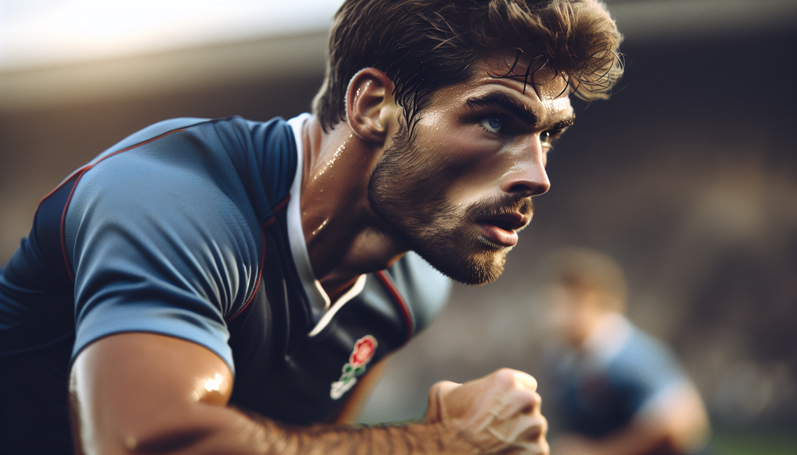 Gros plan sur le visage déterminé de Joseph Suaalii en plein match, sueur perlant, intensité du regard.