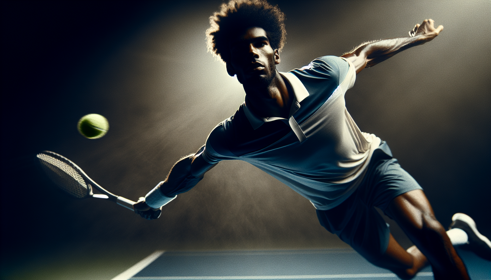 Photo d'action spectaculaire de Giovanni Mpetshi Perricard en train de servir puissamment avec une détermination farouche