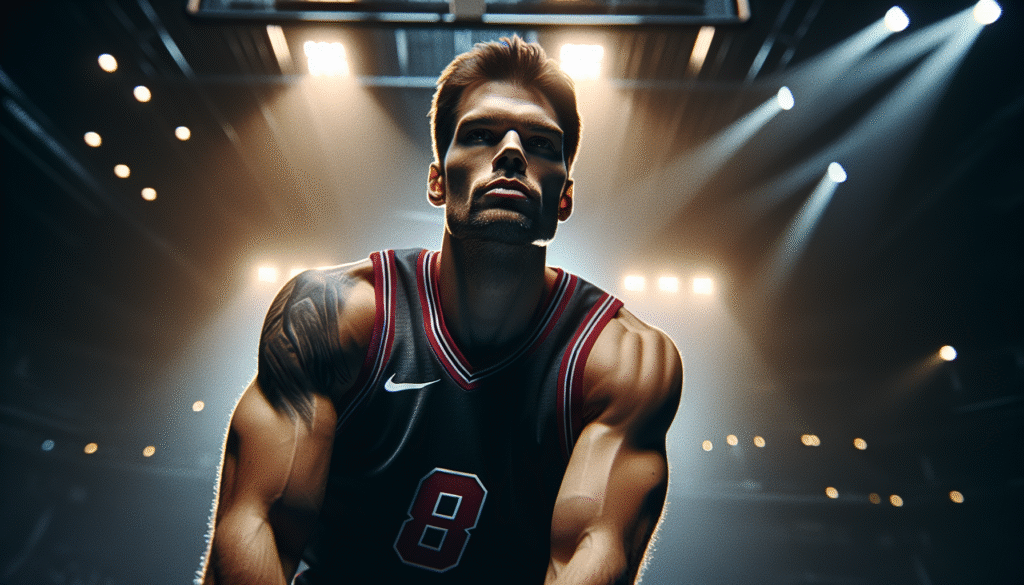 Photo d'action ultra-réaliste de LeBron James en plein dunk, l'expression déterminée, maillot des Lakers, sous les projecteurs d'une arène.