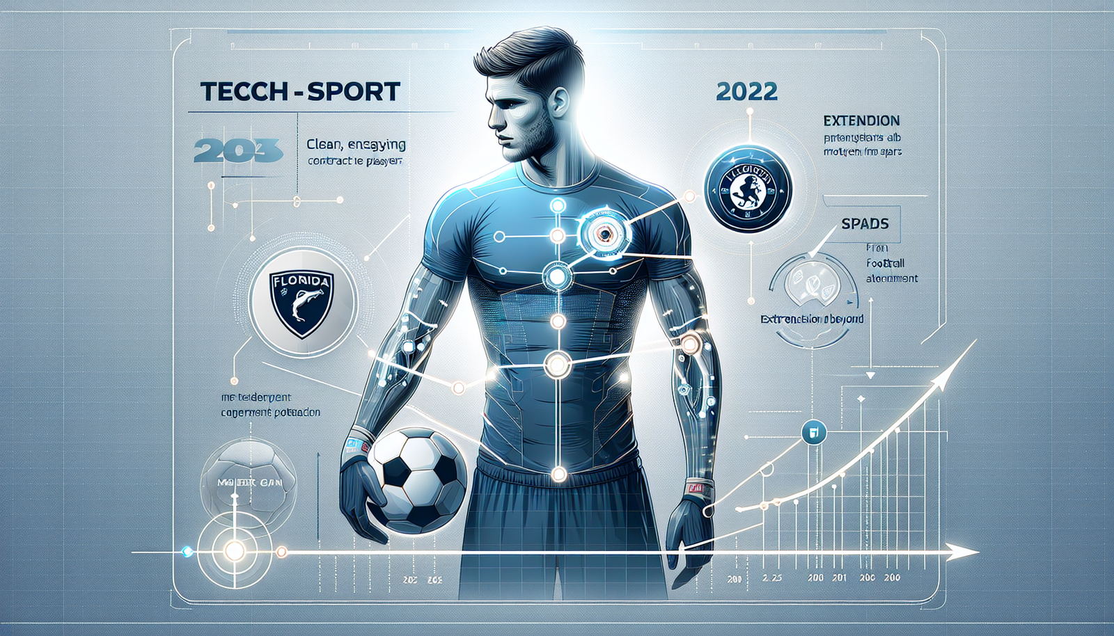 Infographie élégante et moderne illustrant la timeline potentielle du contrat de Lionel Messi avec l'Inter Miami, mettant en avant la date "2025" et une flèche indiquant une "Extension au-delà", avec des icônes de la Floride et du football, style tech-sport propre et engageant.