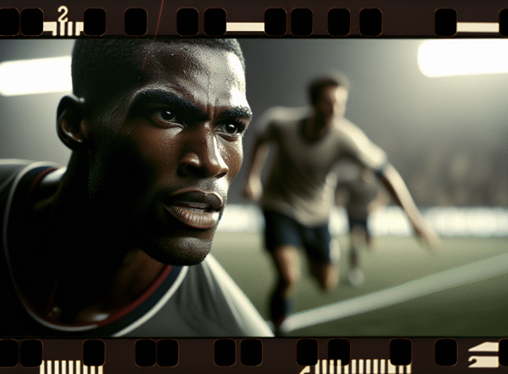 Photo d'action ultra-réaliste d'Antonio Rüdiger en plein match, expression de détermination.