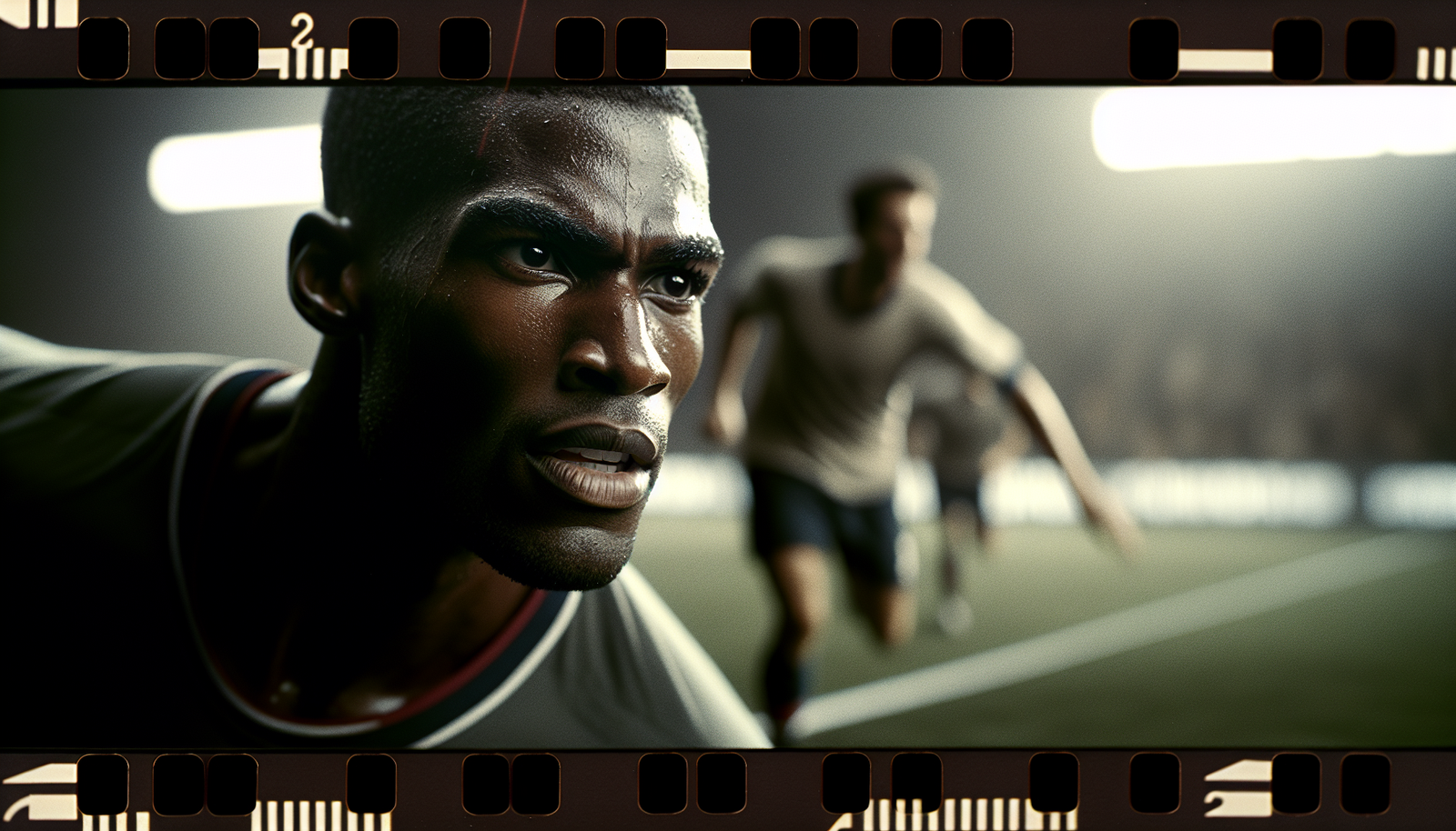 Photo d'action ultra-réaliste d'Antonio Rüdiger en plein match, expression de détermination.