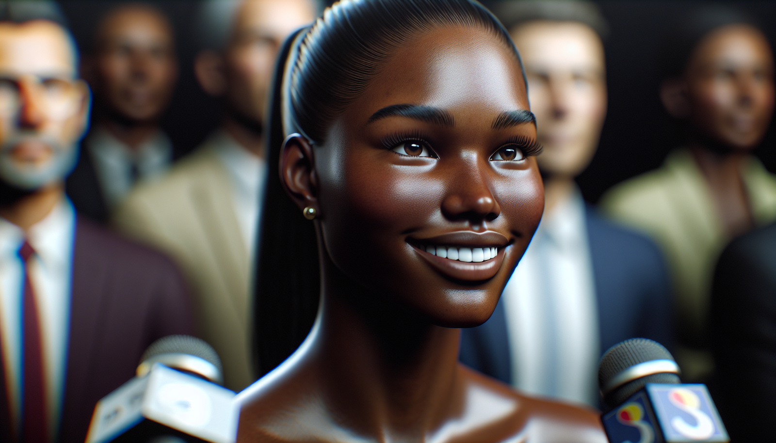 Gros plan sur le visage déterminé mais souriant de Sloane Stephens lors d'une conférence de presse, symbolisant le soutien à l'innovation.