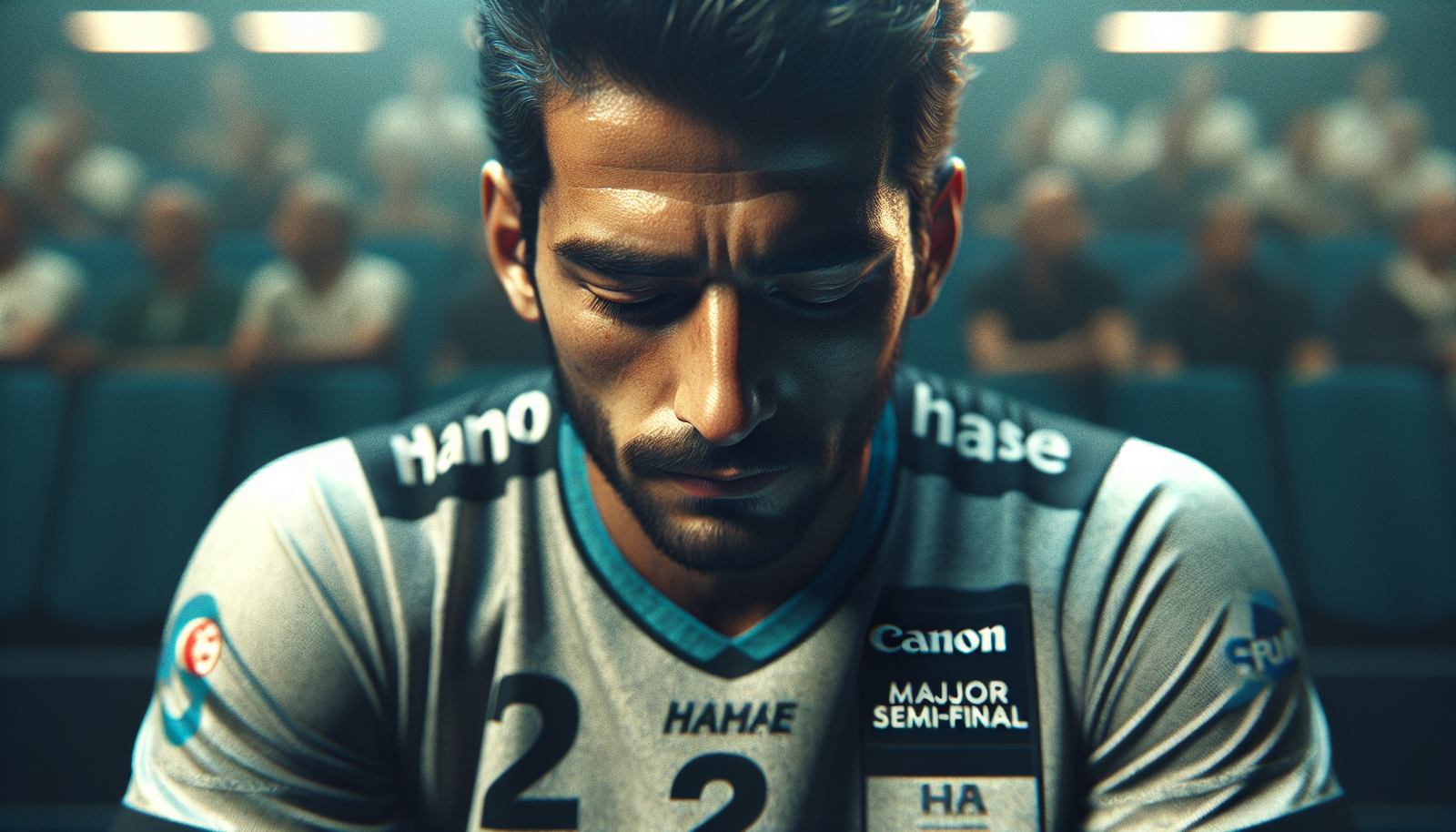 Gros plan sur l'émotion d'un joueur du HBC Nantes, tête basse mais les yeux rivés sur l'avenir, après une défaite majeure en demi-finale.