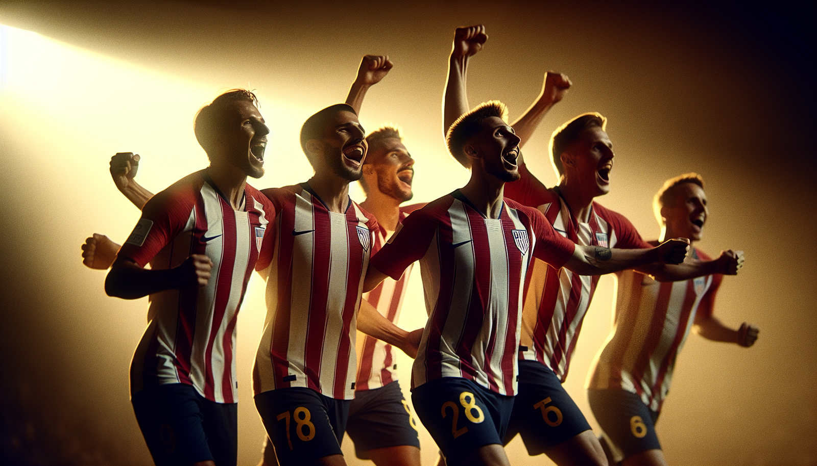 photo de célébration de but collective des joueurs de l'Inter Milan, visages radieux, bras levés, après avoir marqué le deuxième but, ambiance de joie intense