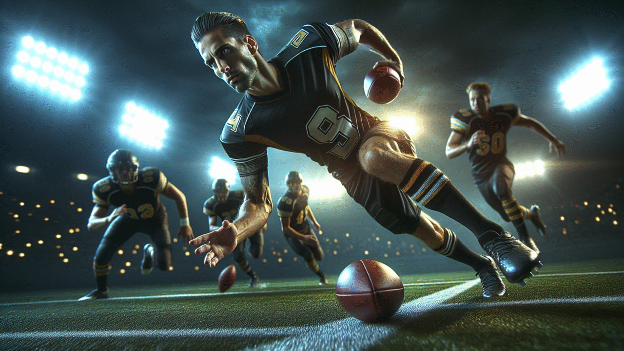 Lionel Messi en pleine action sous le maillot de l'Inter Miami, dribblant des adversaires avec intensité, lumières du stade en arrière-plan. Photo d'action ultra-réaliste.