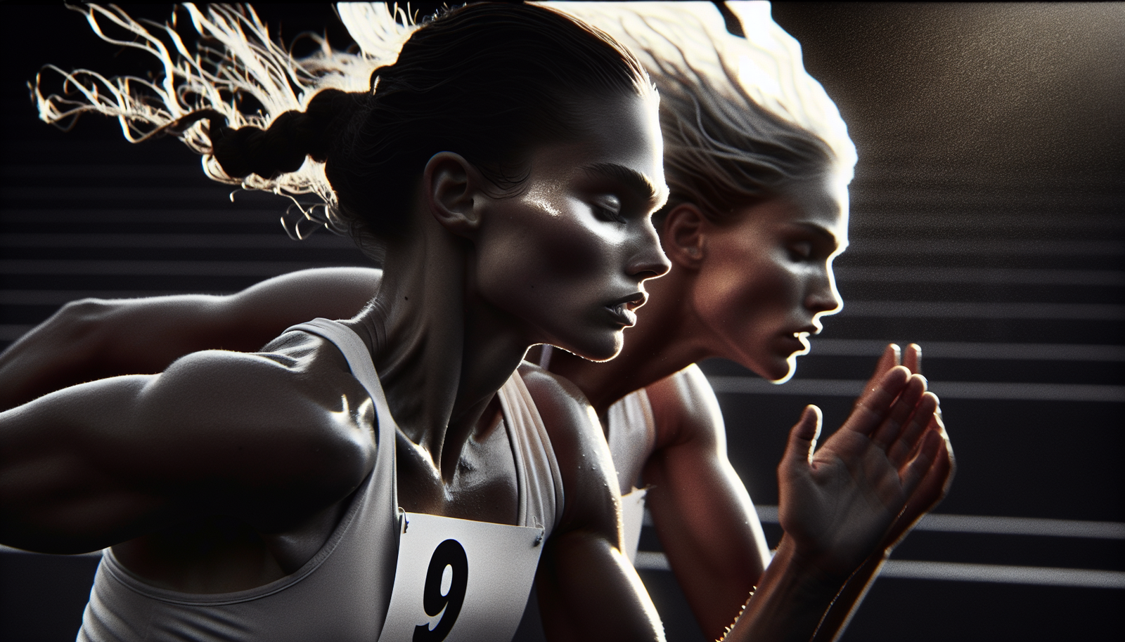 Photo dynamique de Léa Curinier et Julie Bego sprintant côte à côte pour la deuxième place, l'effort visible sur leurs visages.