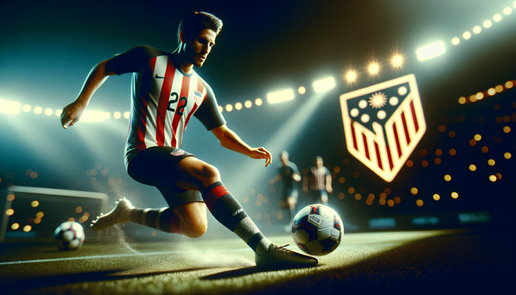 Photo dynamique de Lionel Messi en action sous le maillot de l'Inter Miami, dribblant avec intensité, avec le logo stylisé de la Coupe du Monde des Clubs 2025 en arrière-plan flou, ambiance électrique de stade, style ultra-réaliste et cinématique.