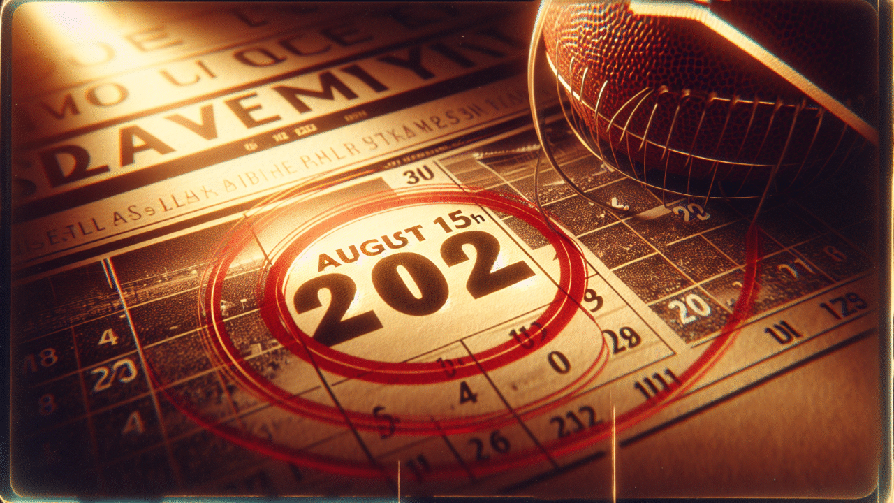 Illustration d'un calendrier avec la date du 15 août 2025 entourée en rouge, symbolisant un événement majeur et attendu avec impatience par les fans de football.