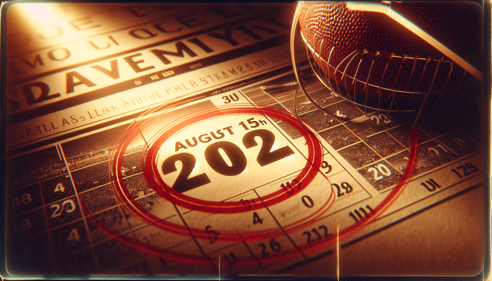 Illustration d'un calendrier avec la date du 15 août 2025 entourée en rouge, symbolisant un événement majeur et attendu avec impatience par les fans de football.